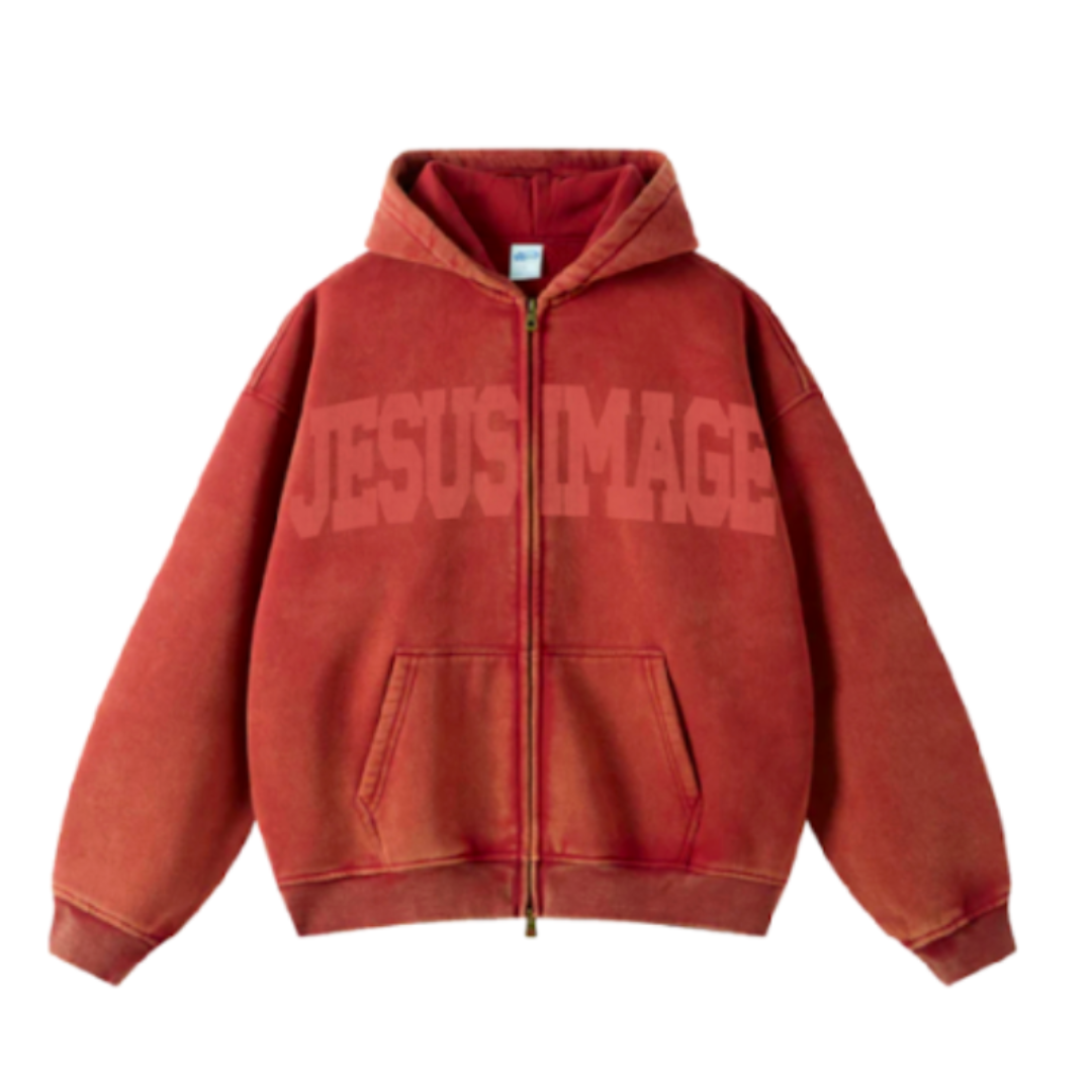Jesus Image Red Zip-up Hoodie